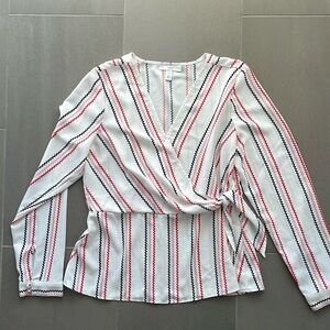 1901  zig zag pattern faux wrap blouse top